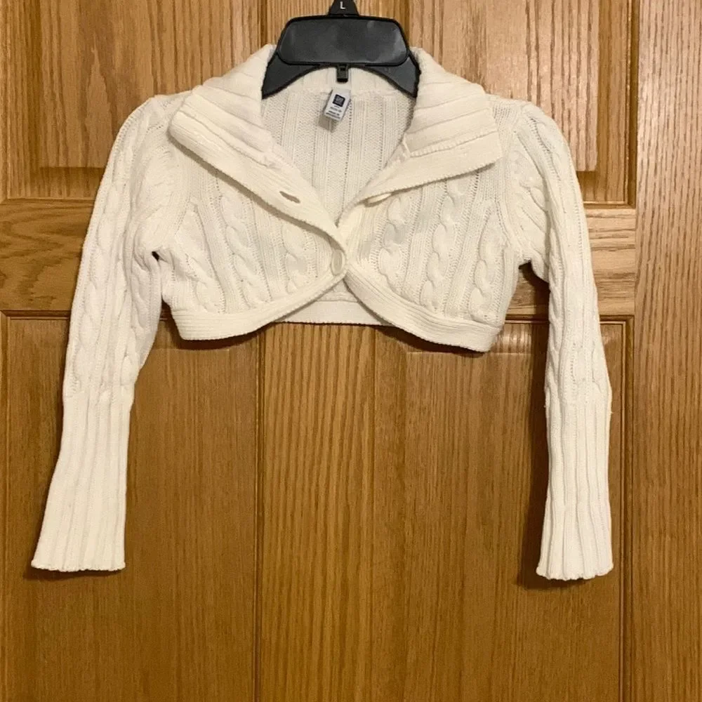 GAP | Girls Ribbed Cream Knit Cropped Button Sweater Size 4/5 XS